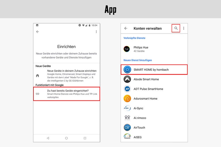App-Screenshots zur Einrichtung von Smart Home by Hornbach