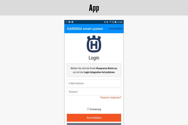 Gardena Smart System App Anmeldebildschirm
