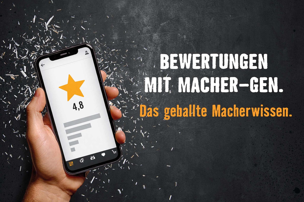 Bewertungen mit Macher-Gen auf dem Smartphone mit 4,8 Sternen im Hornbach Onlineshop