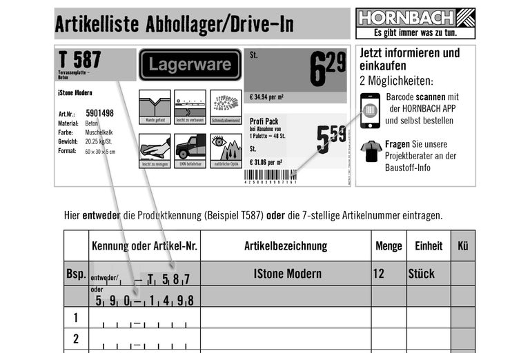 Artikelliste für Terrassenplatten aus Beton mit Produktinformationen und Preisen