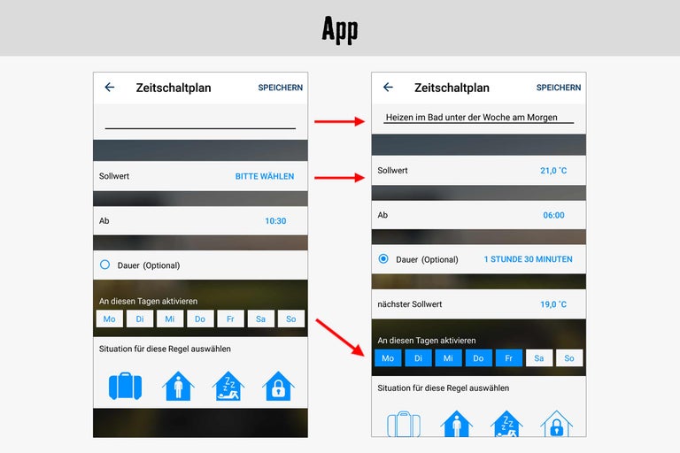 App-Anzeige mit Zeitplan-Einstellungen