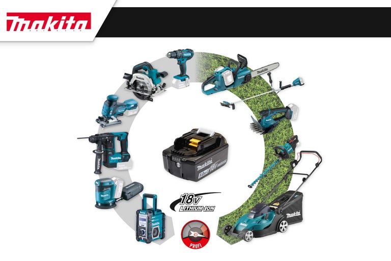 Makita Werkzeuge und Gartengeräte mit 18 Volt Lithium-Ionen Akku