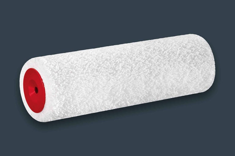 Farbwalze aus Textil mit roter Halterung