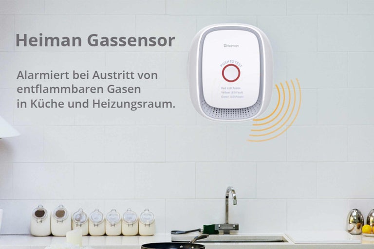 Heiman Gasmelder zur Detektion von brennbaren Gasen in Küche und Heizungsraum.