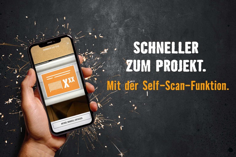 Nahaufnahme eines Smartphones mit der Hornbach Self-Scan App