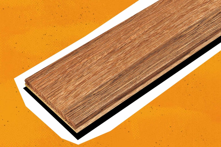 Parkettdiele aus Holz mit natürlicher Maserung und Klick-System.