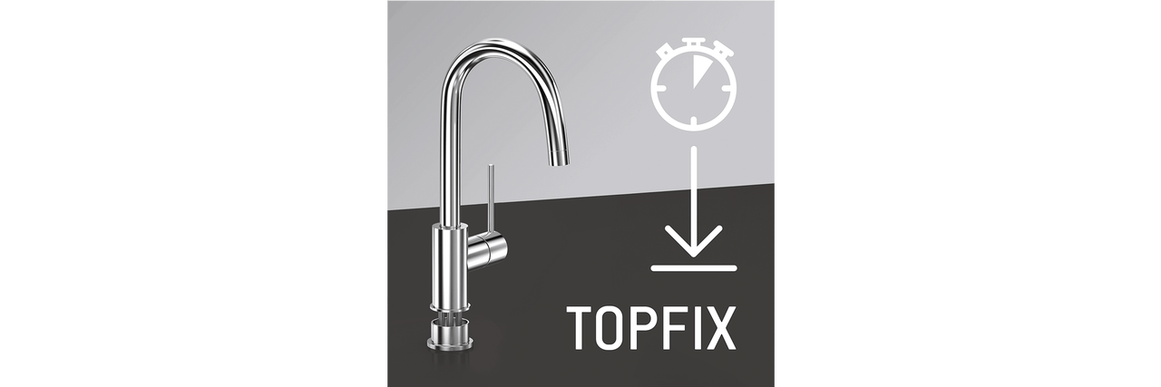 Küchenarmatur mit TOPFIX-Symbol für schnelle Montage