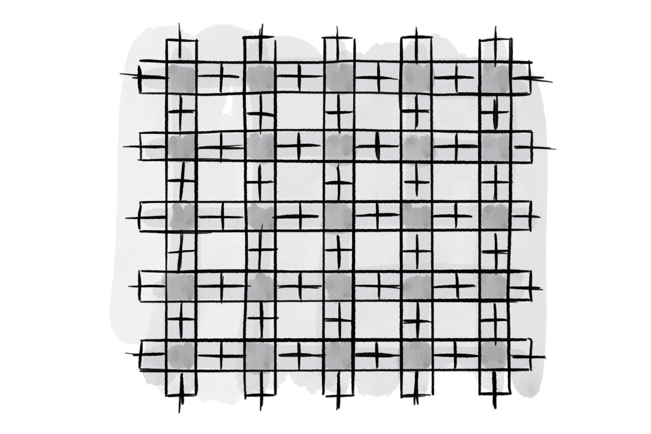 Illustration eines Gitternetzmusters mit schattierten Quadraten