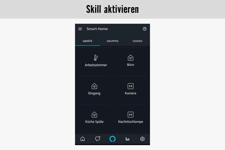 Smartphone-Bildschirm mit Smart Home App und verschiedenen Raumsymbolen