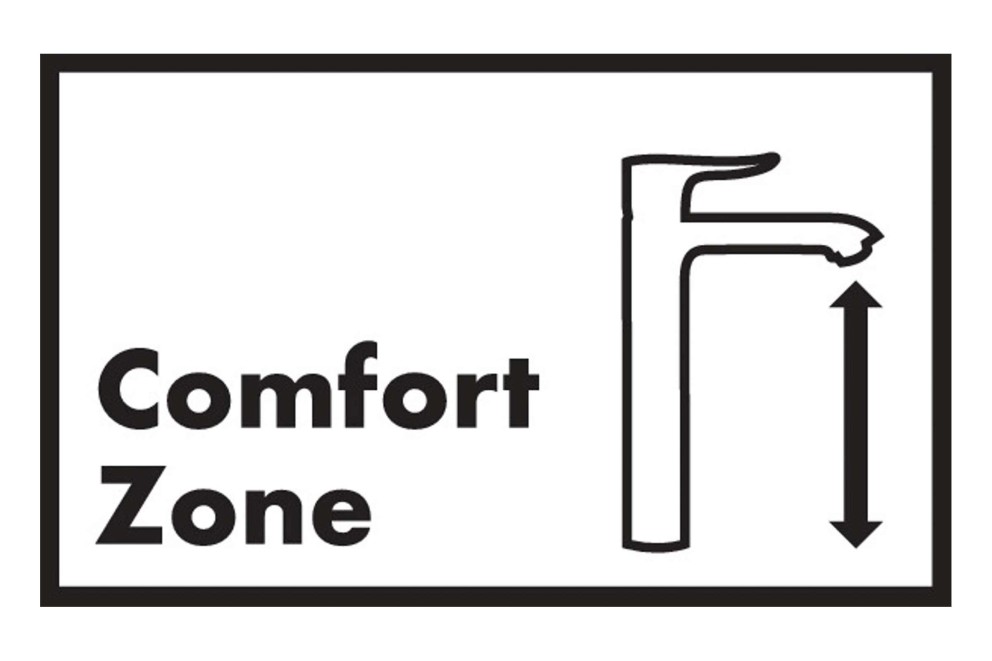 Komfortzone Symbol mit Wasserhahn und Höhenangabe