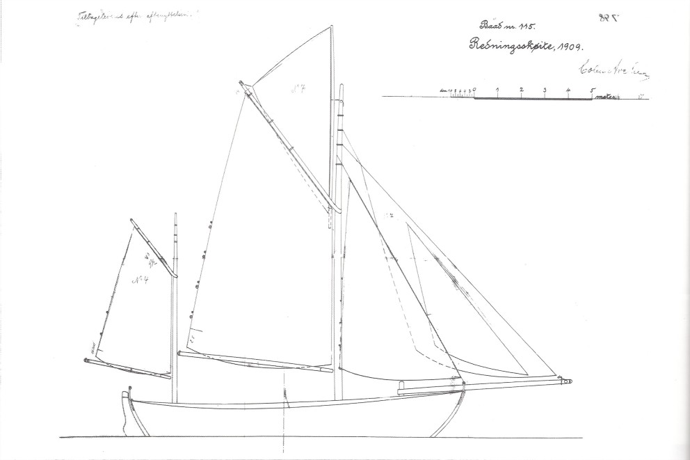 Zeichnung Colin Archers zum Solli Rettungsschiff Boot Nr. 115, 1909. Zeichnung Colin Archers zum Solli Rettungsschiff Boot Nr. 115, 1909.