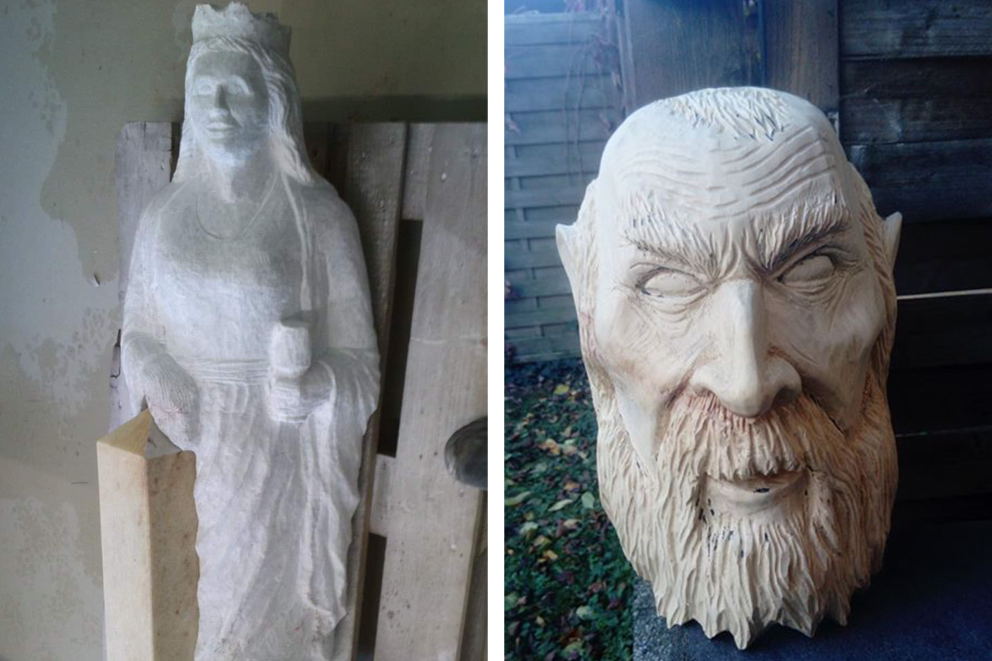 Alexander Macher arbeitet besonders gerne mit Granit. Manchmal fertigt er aber auch Skulpturen aus Holz wie die Büste des Heiligen Nikolaus. Alexander Macher arbeitet besonders gerne mit Granit. Manchmal fertigt er aber auch Skulpturen aus Holz wie die Büste des Heiligen Nikolaus.