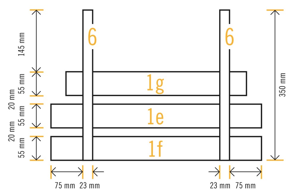 Diagramm mit Maßangaben für ein Holzkonstruktionselement
