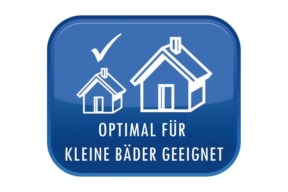 Symbol: Optimal geeignet für kleine Bäder