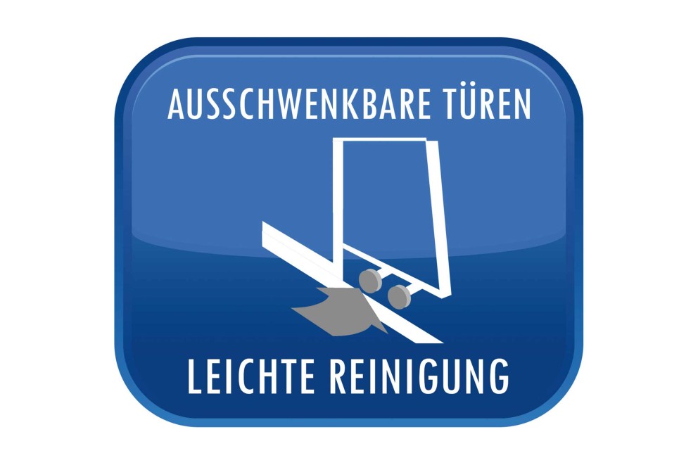 Symbol für ausschwenkbare Türen und leichte Reinigung