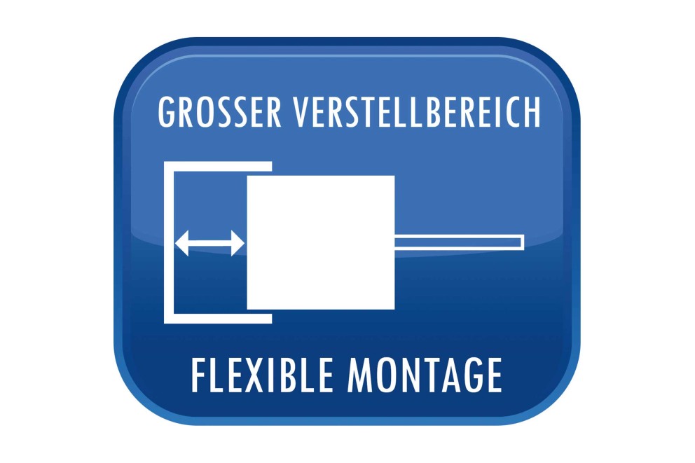 Symbol für großen Verstellbereich und flexible Montage