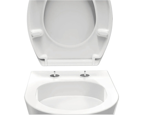 Weißer Toilettensitz mit offenem Deckel