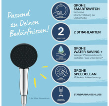 Grohe Handbrause mit Smartswitch, zwei Strahlarten, Wassersparfunktion und Speedclean Funktion
