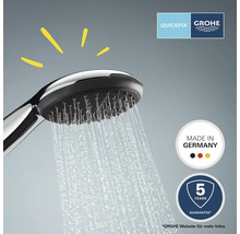 Grohe Handbrause mit Wasserstrahl und Hinweisen zu Quickfix, Made in Germany und Garantie
