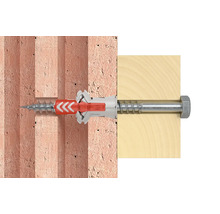 Universaldübel mit Schraube in Mauer und Holz