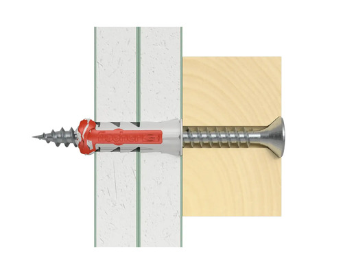 Fischer Dübel mit Schraube in Wand und Holz