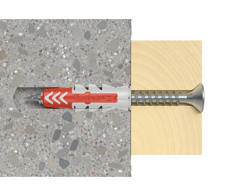Fischer Dübel mit Schraube in Beton und Holz