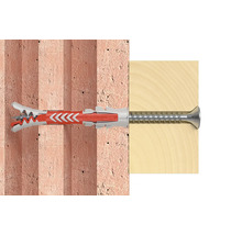 Fischer Dübel mit Schraube in Mauer und Holz