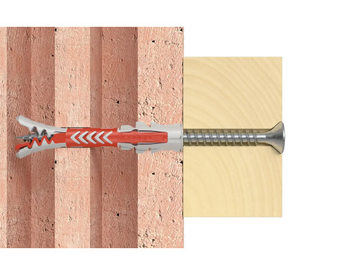 Fischer Dübel mit Schraube in Mauerwerk und Holz