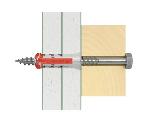 Fischer Dübel mit Schraube in Wand und Holz