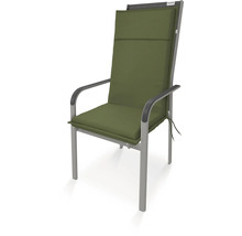 Gartenstuhl mit grüner Auflage und Armlehnen
