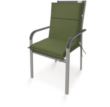 Gartenstuhl mit grüner Auflage für Sitz- und Rückenbereich