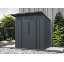 Metall Gerätehaus mit Tür und Fenster in einem Garten