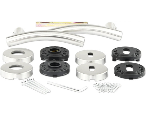 Türdrücker-Garnitur aus Edelstahl mit Rosetten und Befestigungsmaterial