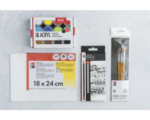Marabu Acrylfarben, Malkarton, Graphitstifte und Pinsel für Schule und Freizeit