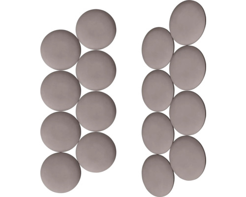 Zwei Reihen von runden keramischen Mosaiksteinen.