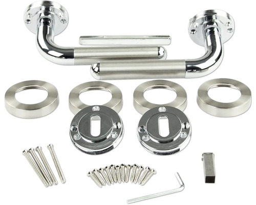 Türbeschlagset mit Rosetten, Türgriffen und Befestigungsmaterial