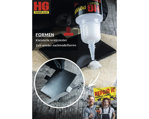 Auftragen von HG Power Glue auf ein Werkstück zum Formen von Kleinteilen