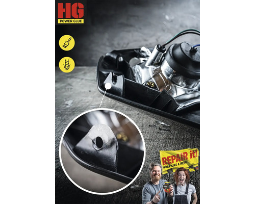 Detailaufnahme eines reparierten Scheinwerfers mit HG Power Glue Klebstoff