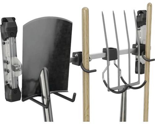 Gartengerätehalter mit Schaufel und Gabel