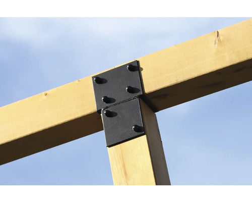 Holzbalken verbunden mit einer Stahlplatte und Bolzen