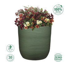 Blumentopf mit saisonaler Bepflanzung, 100 Prozent recycelbar, temperaturbeständig von -30 bis +60 Grad, 30 Jahre Erfahrung, Null-Emissions-Mission
