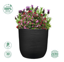 Schwarzer Pflanztopf mit Blumenarrangement, recycelbar, temperaturbeständig, 30 Jahre Erfahrung, Null-Emissions-Mission