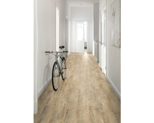 Flur mit hellem Holzboden und Fahrrad