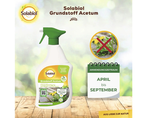 Solabiol Grundstoff Acetum zur Unkrautbeseitigung auf Wegen und Terrassen im Pumpspray mit Anwendungszeitraum April bis September