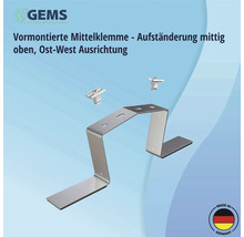 Vormontierte Mittelklemme zur mittigen Aufständerung mit Ost-West Ausrichtung für Solarmodule