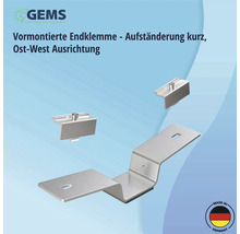 Vormontierte Endklemme für kurze Ost-West Aufständerung zur Montage von Solarmodulen