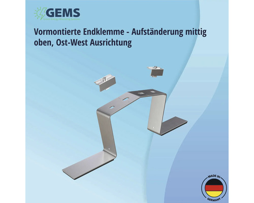 Vormontierte Endklemme für mittige Aufständerung oben, Ost-West Ausrichtung