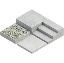 Verschiedene Betonprodukte wie Pflastersteine und Treppenstufen