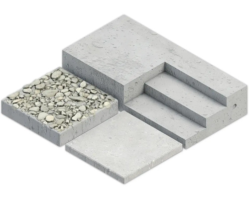 Verschiedene Betonprodukte wie Pflastersteine und Treppenstufen