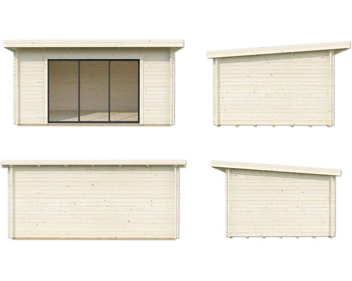 Mehransicht Gartenhaus aus Holz mit Schiebetür